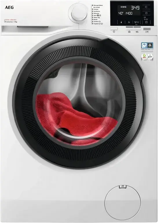 Стиральная машина AEG LFR61944BE 6000 Series ProSense, загрузка 9 кг, фронтальная загрузка, инверторный двигатель, класс энергопотребления A, 1400 об/мин, очистка паром, белая/черная