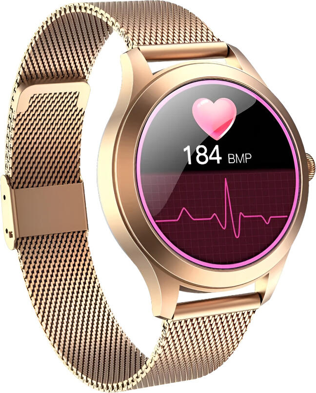 Smartwatch Maxcom FW42 Gold, Ecran TFT 1.09 inch, Carcasă Oțel Inoxidabil, IP68 Rezistent la Apă, Puls, SpO2, Tensiune Arterială, Bluetooth, Android/iOS