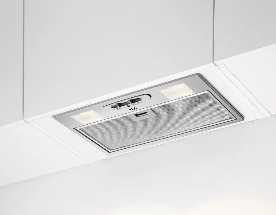 AEG DGB3523S Built-in Integrated Hood, Grey, 330 m3/h Extraction, 3 Speed Levels, LED Lighting, 150mm Duct, Exhaust and Recirculation Modes