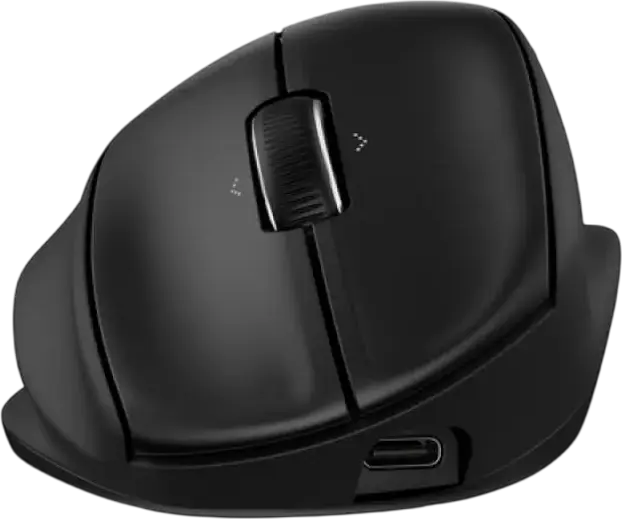 HP 720M Vertical Ergonomic Mouse, Wireless 2.4GHz & Bluetooth, 6000 DPI Optical Sensor, 7 Buttons, USB-C Rechargeable, Black, for Windows MacOS Android