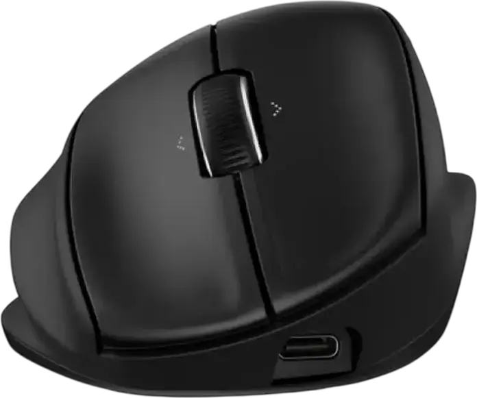 HP 720M Vertical Ergonomic Mouse, Wireless 2.4GHz & Bluetooth, 6000 DPI Optical Sensor, 7 Buttons, USB-C Rechargeable, Black, for Windows MacOS Android