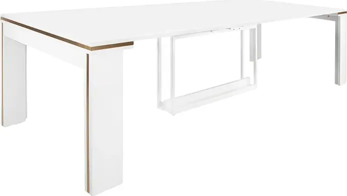 Раздвижной стол Flat Console 6in1, матовый белый с золотыми деталями, регулируемая длина от 50 до 325 см, ширина 95 см высота 74 см, набор из 6 столешниц на 14 человек