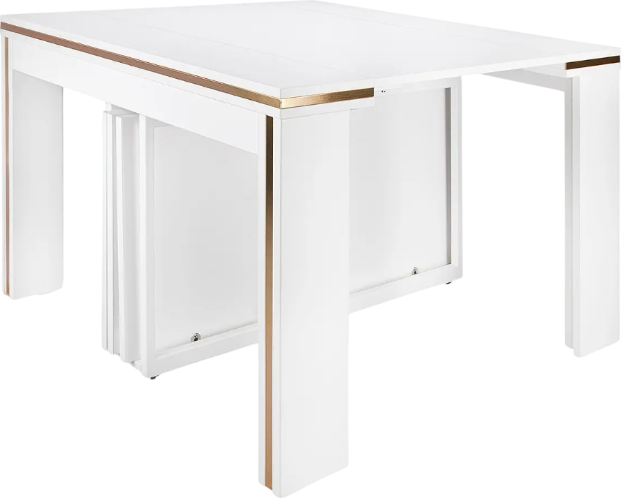Masă extensibilă 3200 mm Flat Console 6in1, alb mat cu detalii aurii Masa extensibila Flat CONSOLE 6 in 1, capacitate maxima 14 persoane,  extindere pana la 3250 mm, Alb Mat cu detalii aurii