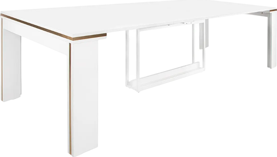 Раздвижной стол Flat Console 6in1, матовый белый с золотыми деталями, регулируемая длина от 50 до 325 см, ширина 95 см высота 74 см, набор из 6 столешниц на 14 человек