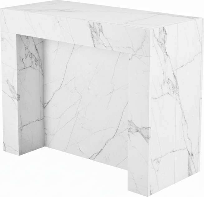 Masa de dining extensibila flät Cubisto 6 in 1, Finisaj Marmura Alba, Lungime 50-320 cm, Capacitate 1-14 Persoane, Compartiment pentru 5 Panouri Extensii