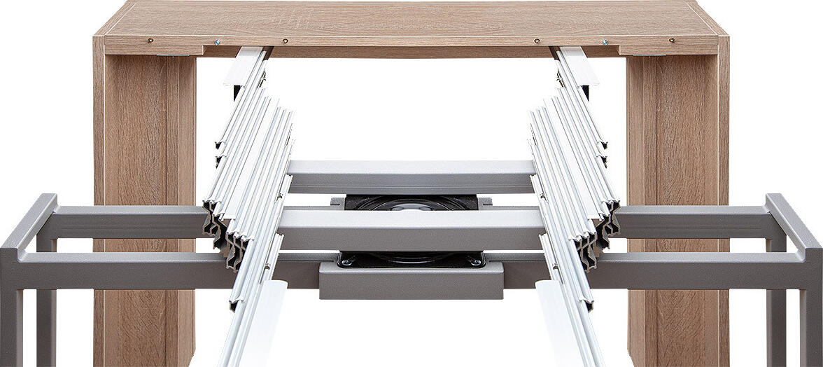 Cubisto Flat 5in1 Extendable Table, Light Oak PAL Top and Powder-Coated Metal Legs, Adjustable Length 40-252 cm, Width 95 cm, Height 74 cm