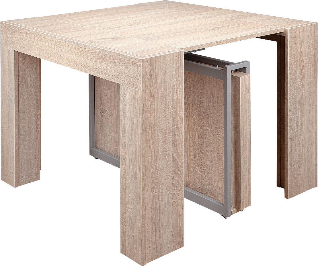 Cubisto Flat 5in1 Extendable Table, Light Oak PAL Top and Powder-Coated Metal Legs, Adjustable Length 40-252 cm, Width 95 cm, Height 74 cm