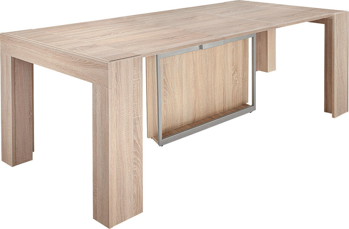 Cubisto Flat 5in1 Extendable Table, Light Oak PAL Top and Powder-Coated Metal Legs, Adjustable Length 40-252 cm, Width 95 cm, Height 74 cm