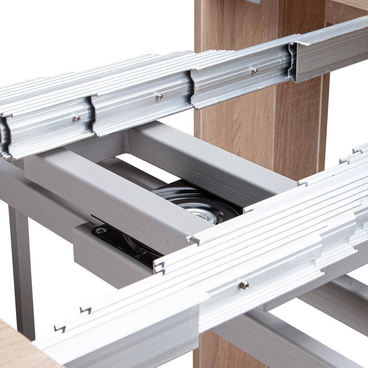 Cubisto Flat 5in1 Extendable Table, Light Oak PAL Top and Powder-Coated Metal Legs, Adjustable Length 40-252 cm, Width 95 cm, Height 74 cm