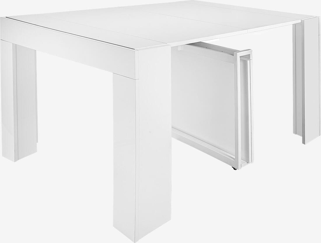 Flat Studio Cubisto 5in1 Extendable Dining Table, Matte White MDF PAL, Rotating Metal Legs with Wheels, Adjustable Length 40-260 cm, for 1-12 Persons