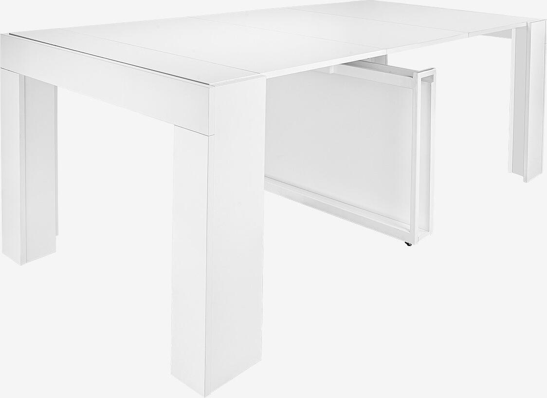 Flat Studio Cubisto 5in1 Extendable Dining Table, Matte White MDF PAL, Rotating Metal Legs with Wheels, Adjustable Length 40-260 cm, for 1-12 Persons