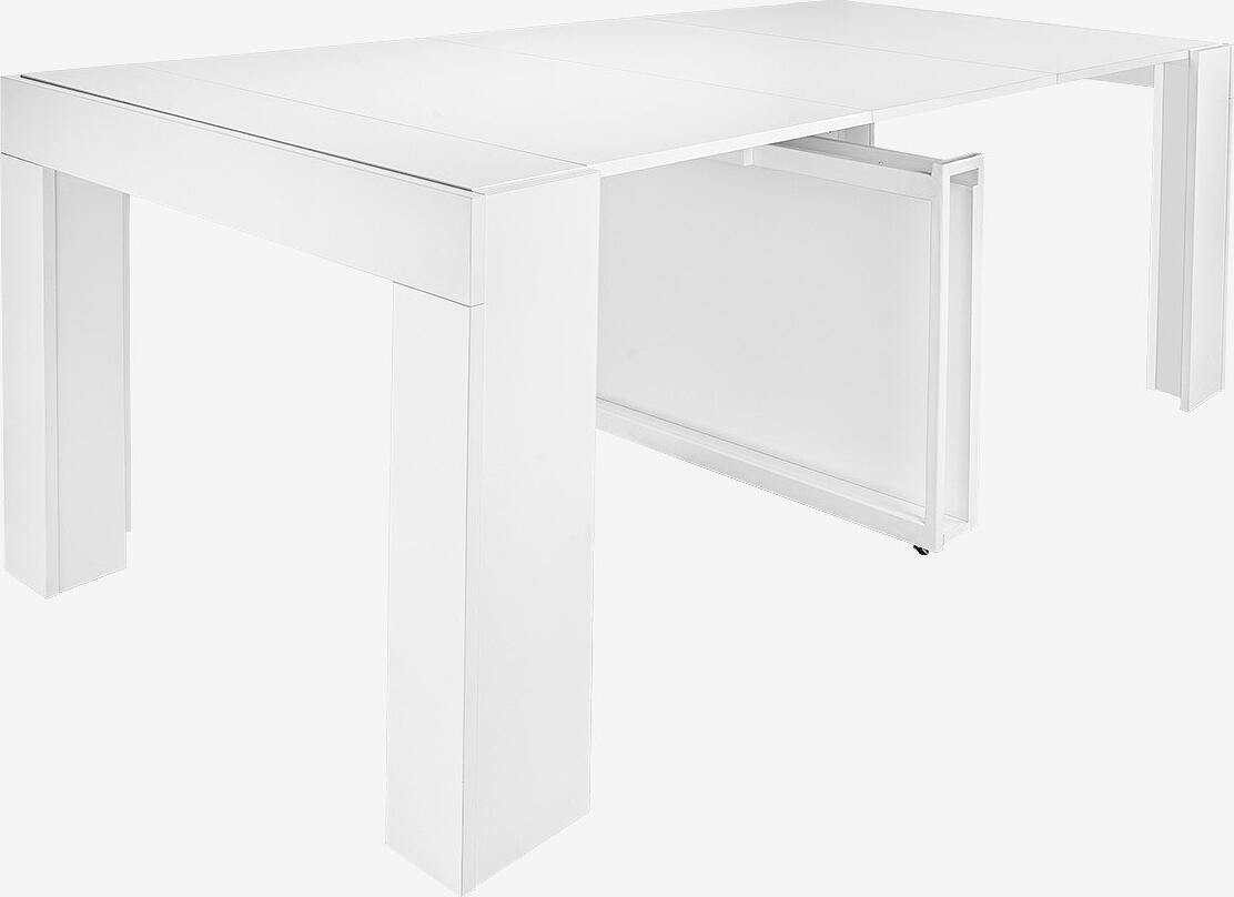 Flat Studio Cubisto 5in1 Extendable Dining Table, Matte White MDF PAL, Rotating Metal Legs with Wheels, Adjustable Length 40-260 cm, for 1-12 Persons