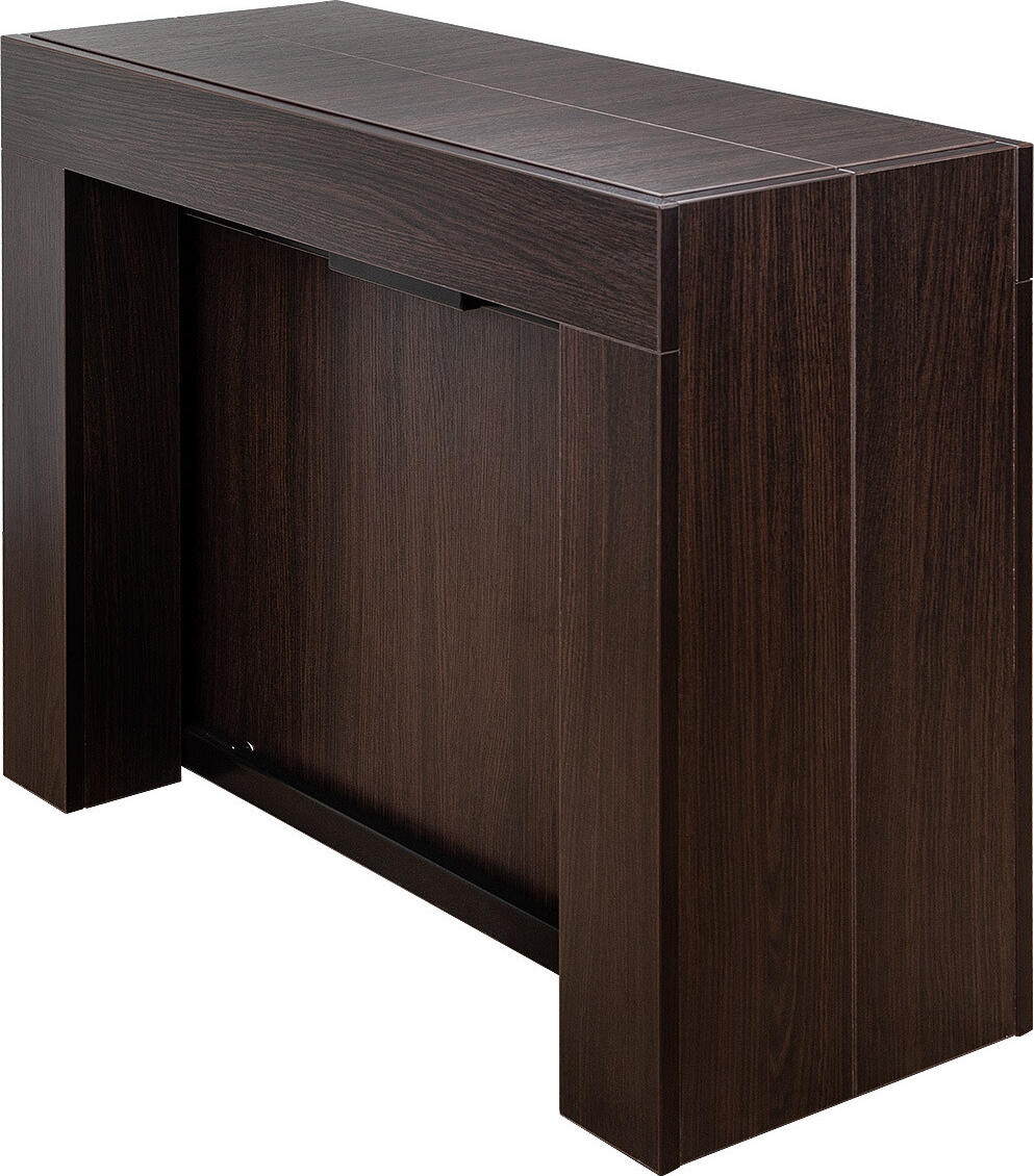 Masa Extensibila Flat Studio Cubisto 6in1, Stejar Inchis, MDF si Metal, Lungime 50-320 cm, Capacitate 1-14 Persoane, Picioare Rotative cu Roti