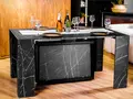 Набор из 5 предметов Раздвижной стол Flat Cubisto с черной мраморной столешницей, макс. длина 252 см, на 12 человек и встроенный камин Art Flame Aladin 1500Вт