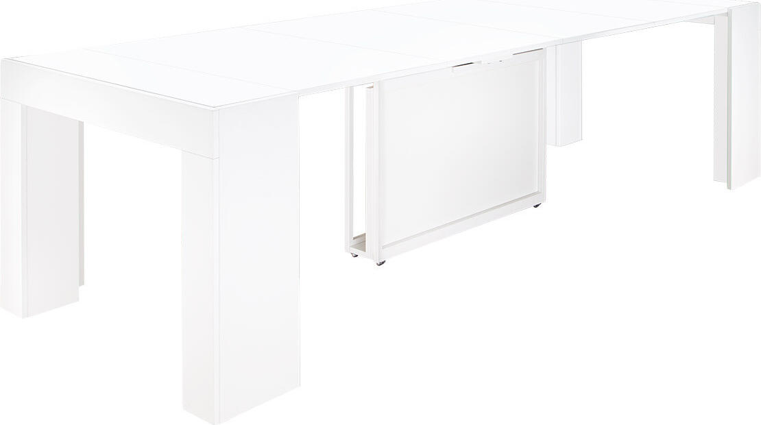 Flat Cubisto 6in1 Extendable Dining Table, Matte White, 50-320 cm Length, Capacity 1-14 People, Rotating Metal Leg with Wheels, Set of 6 Table Tops