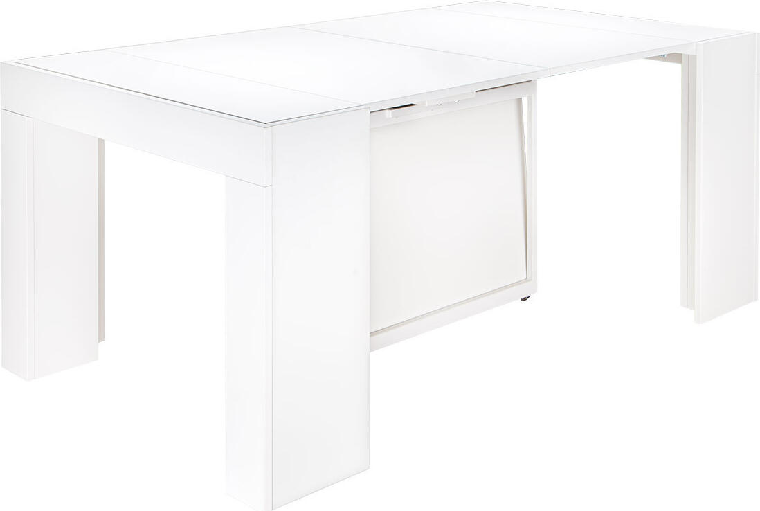 Flat Cubisto 6in1 Extendable Dining Table, Matte White, 50-320 cm Length, Capacity 1-14 People, Rotating Metal Leg with Wheels, Set of 6 Table Tops