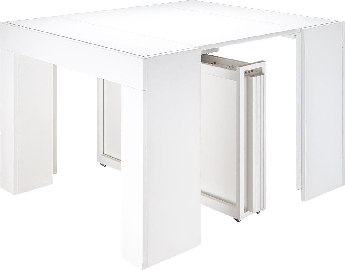 Flat Cubisto 6in1 Extendable Dining Table, Matte White, 50-320 cm Length, Capacity 1-14 People, Rotating Metal Leg with Wheels, Set of 6 Table Tops