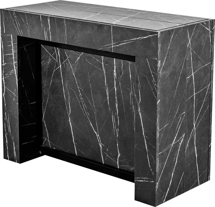 Flat Cubisto 6in1 Extendable Table, Black Marble, 6 Length Options 50-320cm, Rotating Metal Legs with Wheels, Capacity 1-14 People