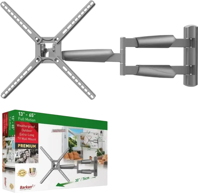 Suport de perete cu mișcare completă BARKAN BM343XL pentru ecrane de 13-65 inch, VESA 400x400mm, Capacitate 36kg, Înclinare -5 la +15 grade, Gri