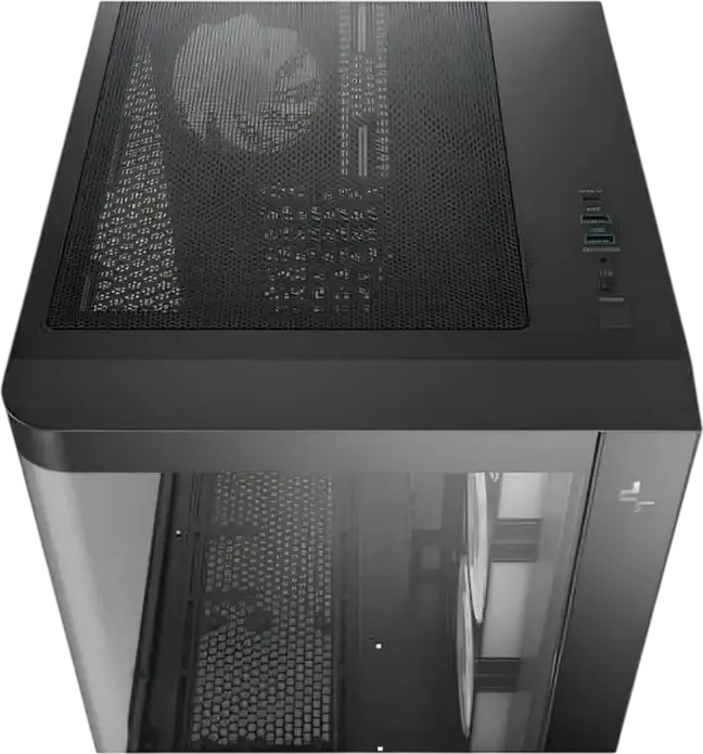 Deepcool CG530U 4F Midi-Tower PC Case, Panoramic Curved Tempered Glass, Dual Chamber Fishtank Design, 4x 120mm ARGB PWM Fans, ATX Support, Black