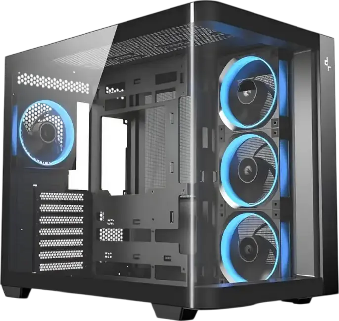 Deepcool CG530U 4F Midi-Tower PC Case, Panoramic Curved Tempered Glass, Dual Chamber Fishtank Design, 4x 120mm ARGB PWM Fans, ATX Support, Black