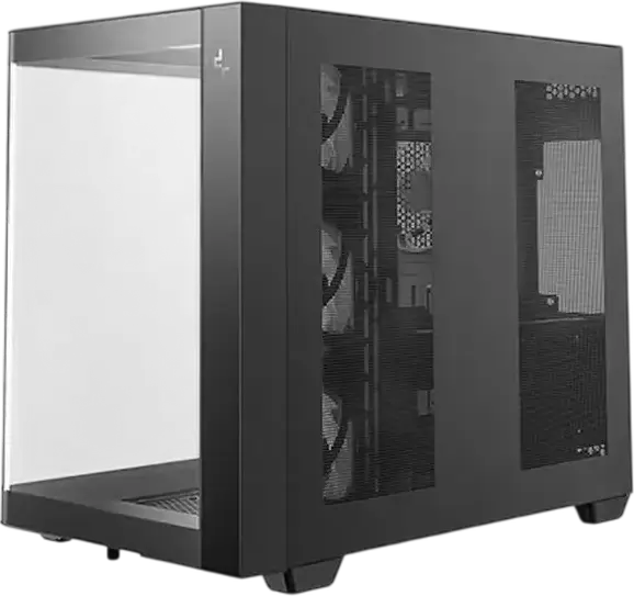 Deepcool CG530U 4F Midi-Tower PC Case, Panoramic Curved Tempered Glass, Dual Chamber Fishtank Design, 4x 120mm ARGB PWM Fans, ATX Support, Black