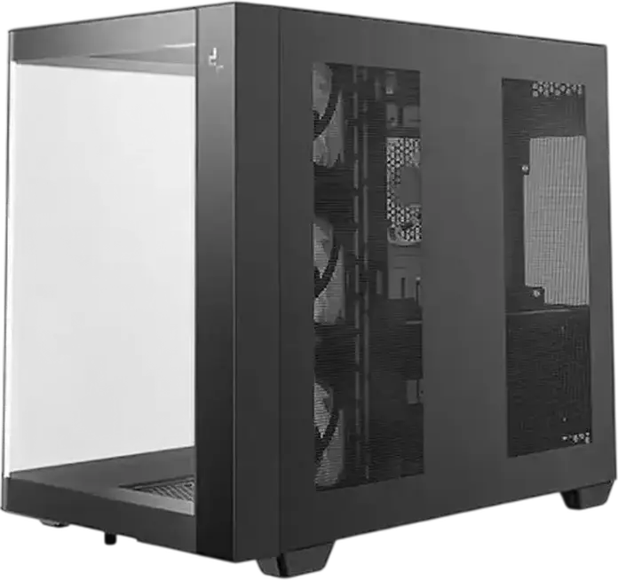 Deepcool CG530U 4F Midi-Tower PC Case, Panoramic Curved Tempered Glass, Dual Chamber Fishtank Design, 4x 120mm ARGB PWM Fans, ATX Support, Black