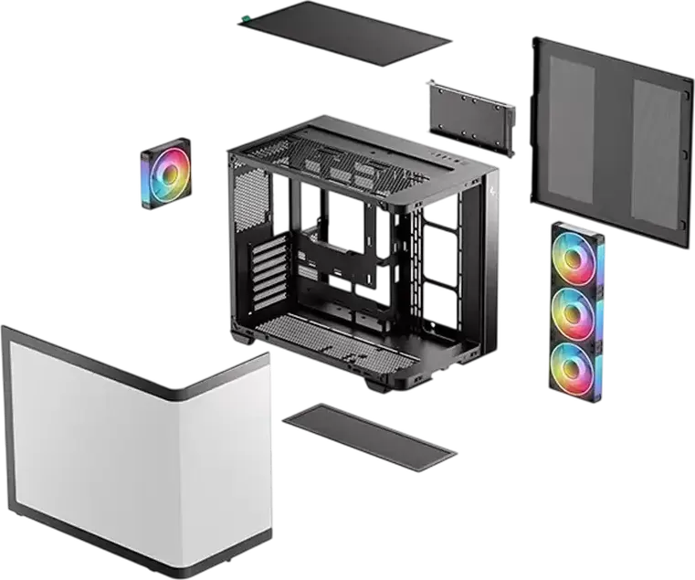 Deepcool CG530U 4F Midi-Tower PC Case, Panoramic Curved Tempered Glass, Dual Chamber Fishtank Design, 4x 120mm ARGB PWM Fans, ATX Support, Black