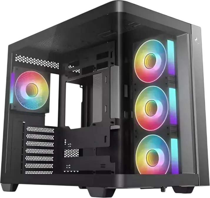 Deepcool CG530U 4F Midi-Tower PC Case, Panoramic Curved Tempered Glass, Dual Chamber Fishtank Design, 4x 120mm ARGB PWM Fans, ATX Support, Black