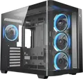 Deepcool CG530U 4F Midi-Tower PC Case, Panoramic Curved Tempered Glass, Dual Chamber Fishtank Design, 4x 120mm ARGB PWM Fans, ATX Support, Black