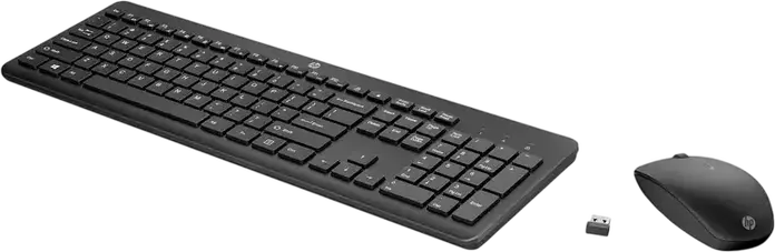 Set de 2 piese Tastatura si Mouse Wireless HP 230, Receptor USB RF 2.4 GHz, Mouse Optic Ambidextru 1600 DPI, Taste Multimedia, Negru