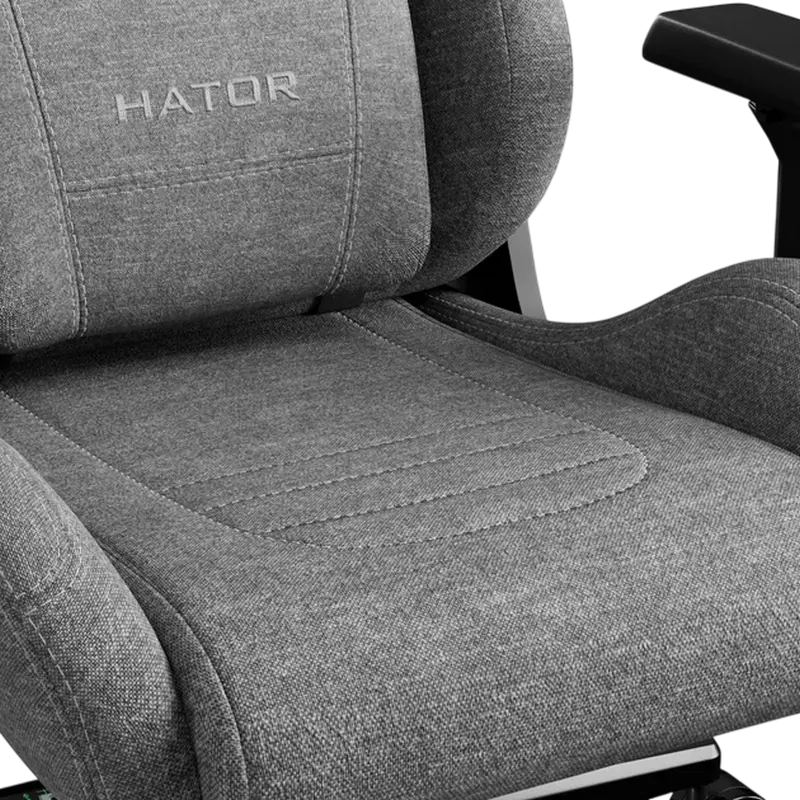 Scaun Gaming HATOR Arc, Material Textil Grey, Cotiere 4D Reglabile, piston Clasa 4, Baza Aluminiu, Inclinare 166 Grade, Perne Lombare si de Gat