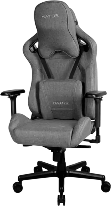 Scaun Gaming HATOR Arc, Material Textil Grey, Cotiere 4D Reglabile, piston Clasa 4, Baza Aluminiu, Inclinare 166 Grade, Perne Lombare si de Gat