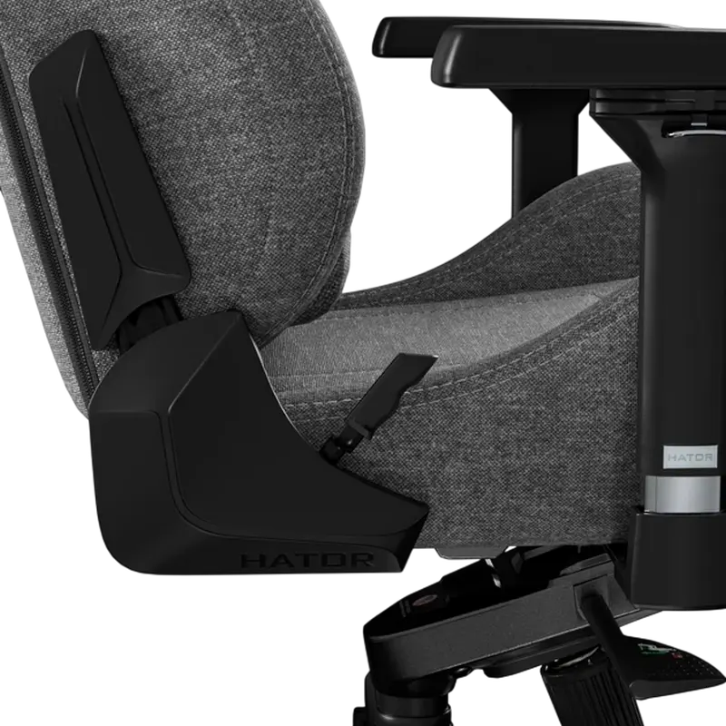 Scaun Gaming HATOR Arc, Material Textil Grey, Cotiere 4D Reglabile, piston Clasa 4, Baza Aluminiu, Inclinare 166 Grade, Perne Lombare si de Gat