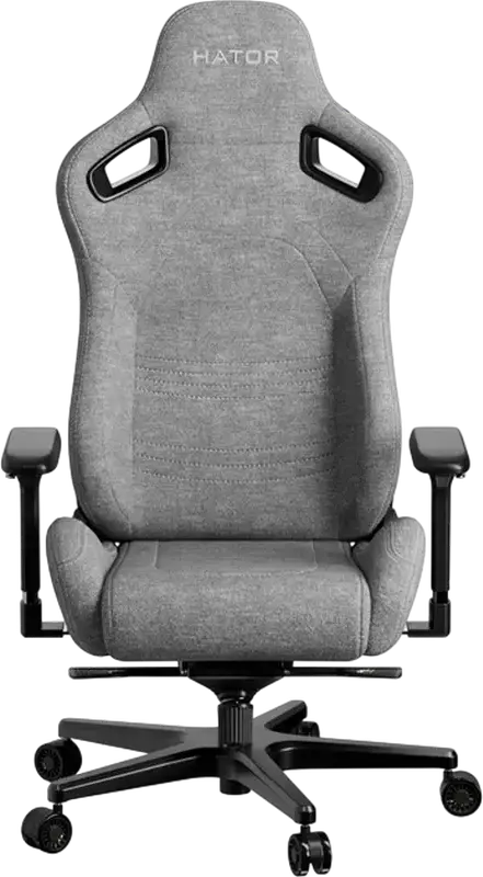 Scaun Gaming HATOR Arc, Material Textil Grey, Cotiere 4D Reglabile, piston Clasa 4, Baza Aluminiu, Inclinare 166 Grade, Perne Lombare si de Gat