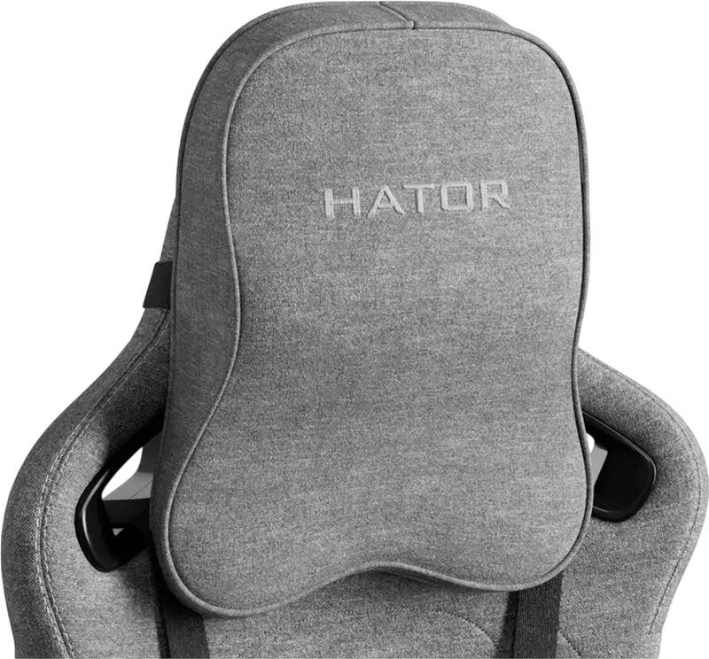 Scaun Gaming HATOR Arc, Material Textil Grey, Cotiere 4D Reglabile, piston Clasa 4, Baza Aluminiu, Inclinare 166 Grade, Perne Lombare si de Gat