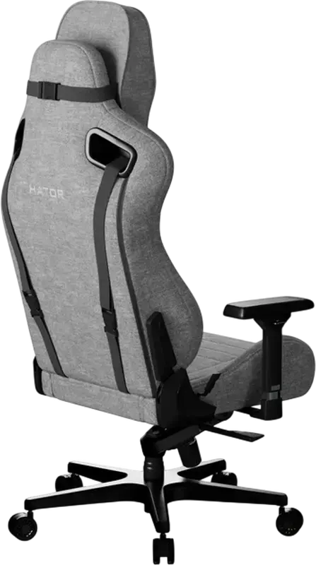 Scaun Gaming HATOR Arc, Material Textil Grey, Cotiere 4D Reglabile, piston Clasa 4, Baza Aluminiu, Inclinare 166 Grade, Perne Lombare si de Gat