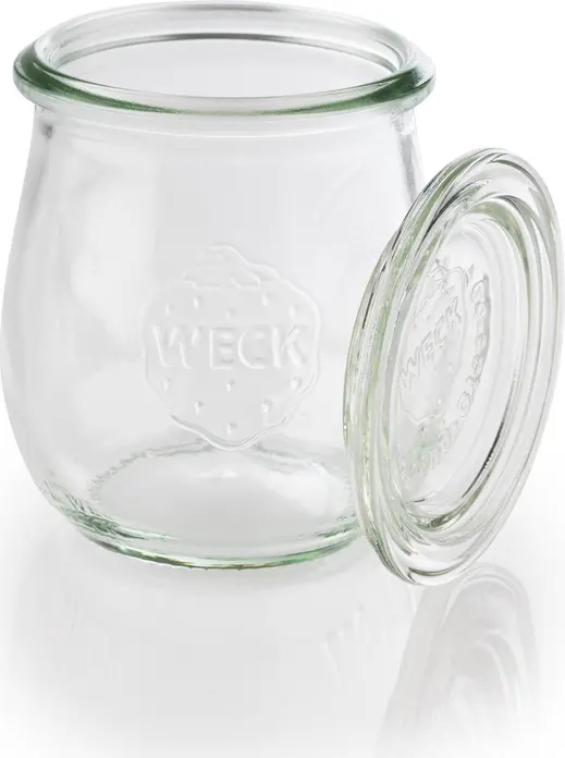 Borcane de Conserve WECK din Sticla 220ml Transparente cu Capac, 12 bucati, 7 x 8 cm, pentru Deserturi, Aperitive si Salate, Compatibile cu Masina de Spalat Vase