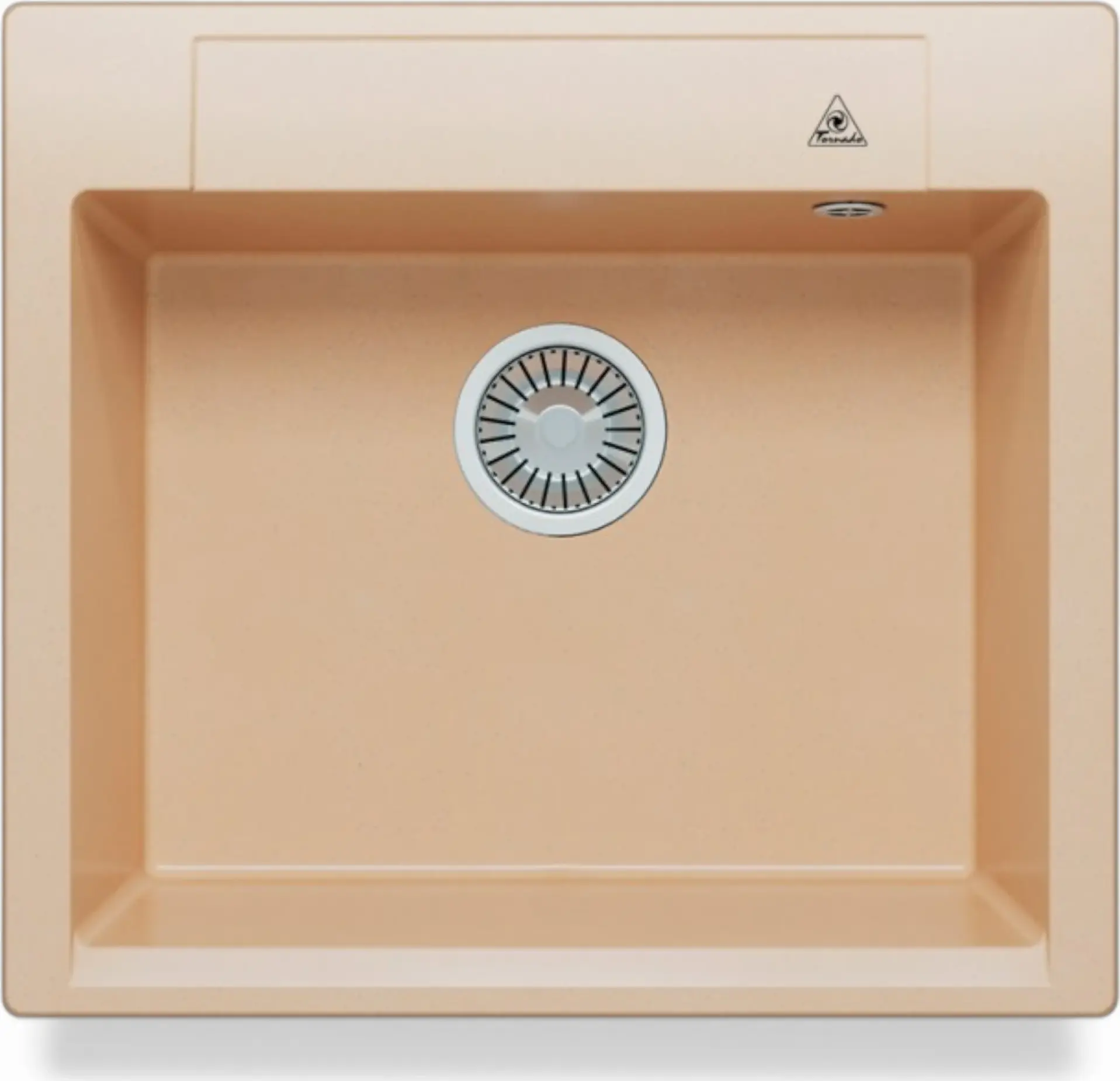 Tornado Granite Square 56 Kitchen Sink, Ivory Granite, 560x510x216 mm, Rectangular with Rounded Corners, Includes Siphon and Drain Set