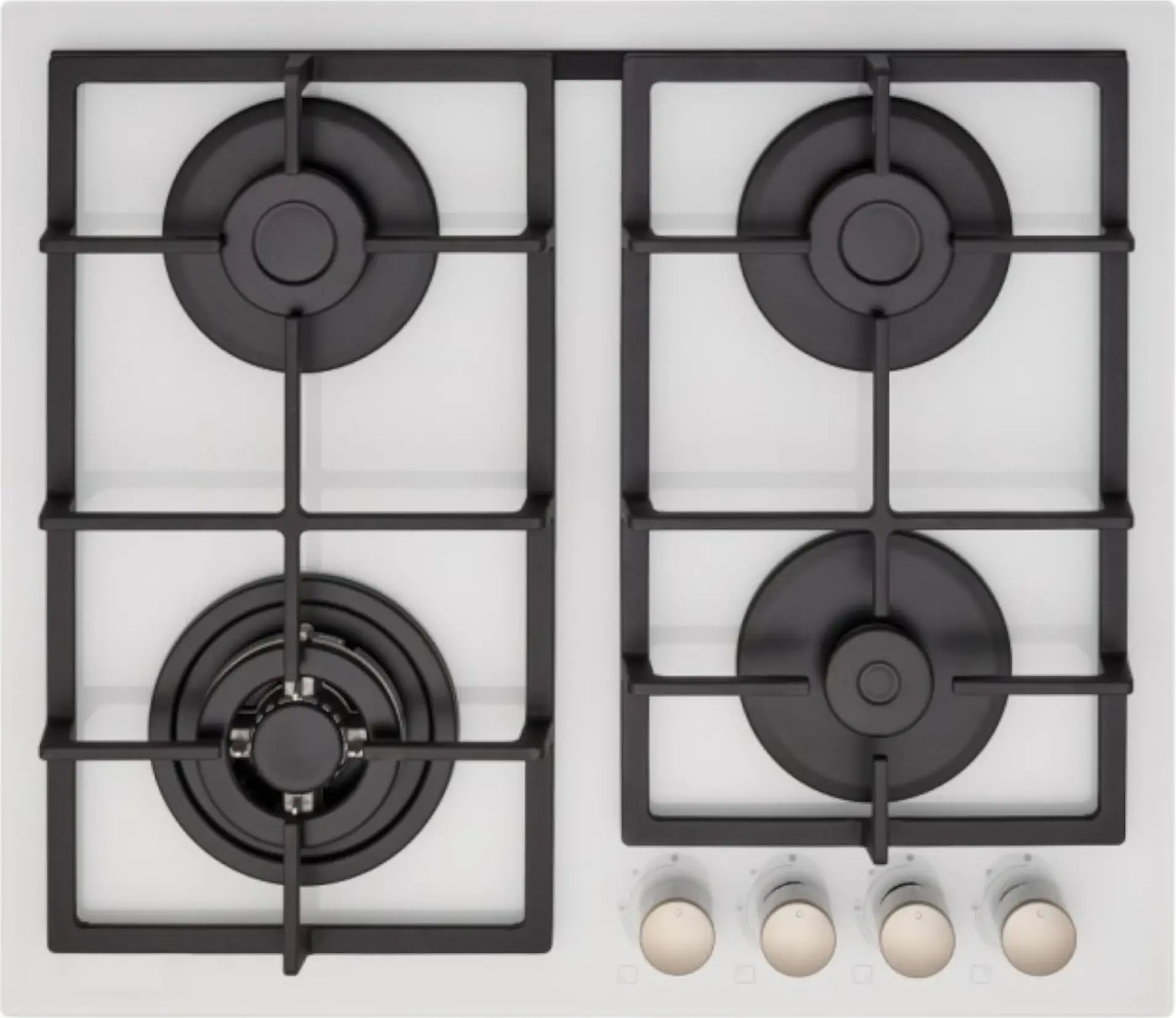 Tornado LVT 8025 WH GL Built-in Gas Hob, 60 cm, 4 Burners including 1 WOK burner, White Tempered Glass, Cast Iron Grates, Gas-Control Safety, Turkey