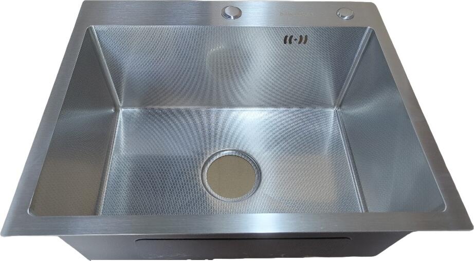 Backer Simple 550-450 Kitchen Sink, 304 Stainless Steel, Natural stainless steel finish, 550x450x200mm, PVD Coating, Honeycomb Embossed, Built-in or Undermount, with Siphon and Overflow