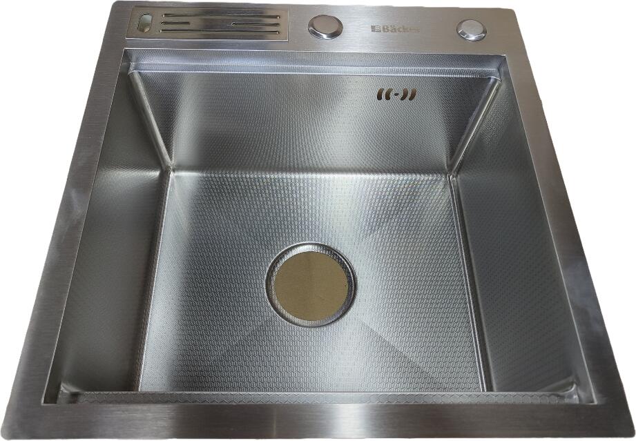 Backer Basic 450-45031 INOX Kitchen Sink, 304 Stainless Steel, 450x450x310mm, HoneyComb Texture, Square Single Bowl with Internal Rack