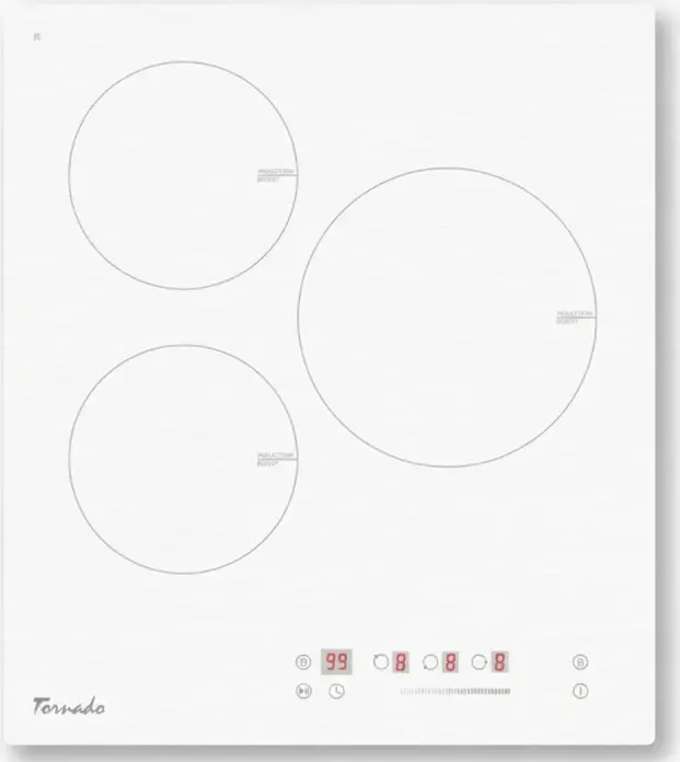 Tornado GTR 450NLP Induction Built-in Cooktop, 45cm, 3 Cooking Zones, 5600W, Touch Control, Boost Function, Timer, Child Lock, White Vitroceramic Glass