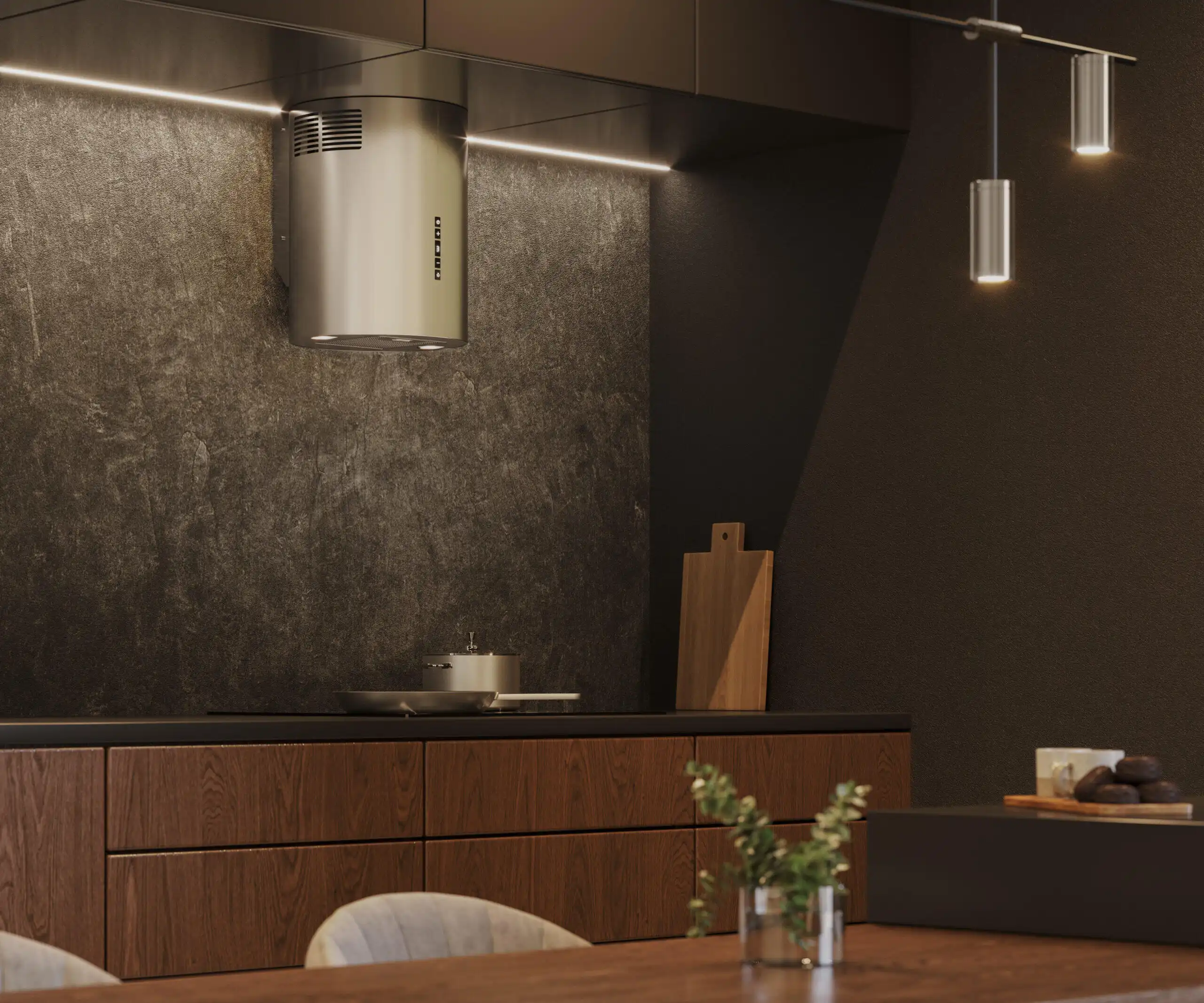 Backer NONA Mini W4031 Tubular Wall-Mounted Kitchen Hood, Stainless Steel Satin, 500 m3/h, LED Lighting, Sensor & Remote Control, Exhaust/Recirculation