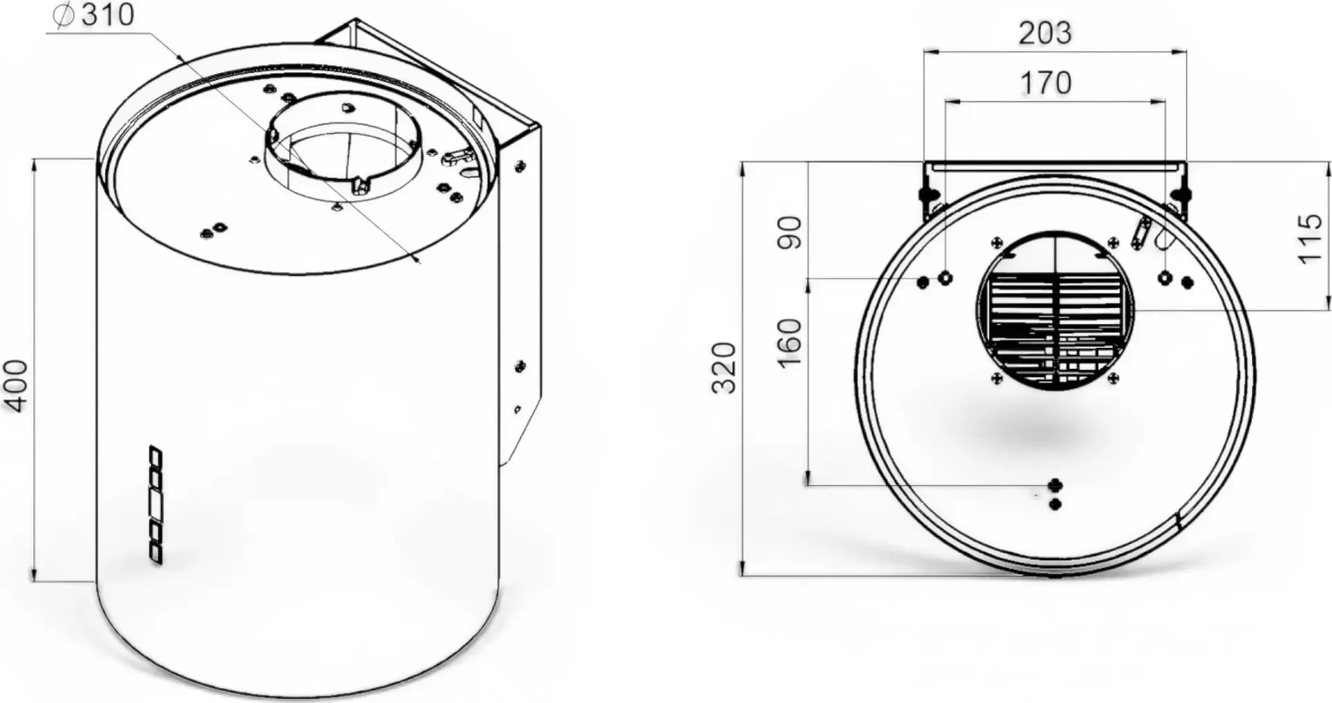 Backer NONA Mini W4031 Tubular Wall-Mounted Kitchen Hood, Stainless Steel Satin, 500 m3/h, LED Lighting, Sensor & Remote Control, Exhaust/Recirculation