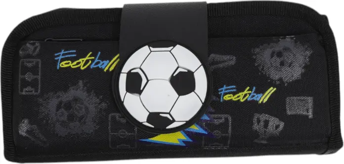 Husa pentru creioane compacta cu design Football, ornament 3D cu mingea de fotbal si fermoar, Negru