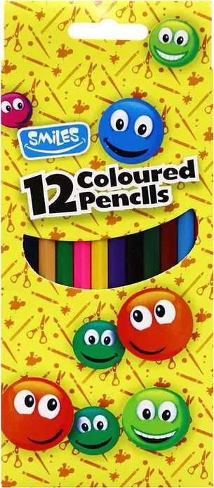 Set de 12 creioane colorate Smiles, mijloc graphite durabil, culori vii și saturate pentru școală, casă și birou, copii și adulți