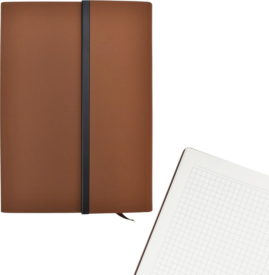 Agenda Caiet cu Page Grid Culoare Maro cu Banda Elastica Neagra pentru Birou si Hobby