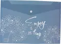 A4 Plastic Stationery Folder with Button Closure, Color: Blue with Dandelion Graphics and Enjoy the Little Things Text