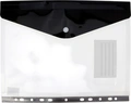 A4 Plastic Button Folder, Transparent Document Organizer with Black Top Flap, Snap Button Closure, Punched Edge for Binder, Integrated Label Area